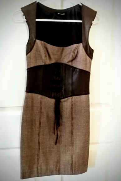 On hold Bebe leather tweed sheath dress - Picture 3 of 6